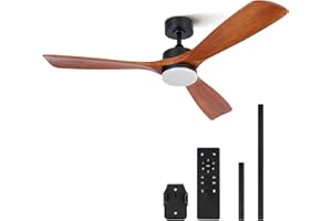 VONLUCE 132 CM Ventilatori da Soffitto con Luci e Telecomando Ventilatore da Soffitto in Legno con 3 Pale Motore DC Reversibile Silenzioso a 6 Velocità per Camera da Letto Soggiorno Studio Patio, Noce