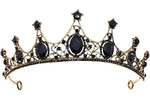 Svart barockkrona, kristallkrona, tiara, gotisk stil, bröllopstiara, pannband med strasskristaller, huvudsmycke för brud, för