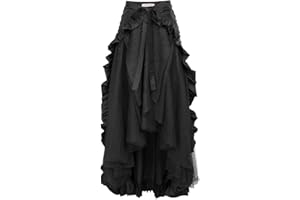 Baymate Damen Vintage Rock Halbkörper-Kleid Gothic Steampunk Rock mit Rüschen Elastische Taille mit Kordelzug Kleidung Bühnenauftritte für Karneval