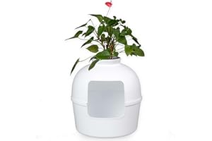 RHRQuality Cat Litter Tray Flower XXL White Invisible Cat Litter Tray with Lid 51 Diameter x 55 cm