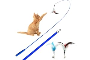 PUPPBUDD Giochi con Piume per Gatti con Campana, Giochi Gatti Interattivi con 1 Bacchetta Telescopica, cannetta bird piume interattivi gatto, Giocattoli Interattiva per Giocare e Fare Esercizio Interno