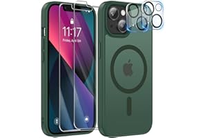 YisrLery 5-in-1 iPhone 13 Hülle für Mag Safe mit 2 Stück Schutzfolie und 2 Stück Kameraschutz Militärnorm Schutz, PC Kratzresistente Rückseite Stoßfest TPU Bumper Magnetische Hülle 6,1'' (Grün)