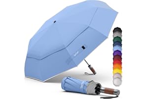 Royal Walk Regenschirm Taschenschirm Sturmfest Automatik Auf und Zu Winddichter Doppelverdeck Klein Stabil Schirm Reflektierend mit Luxuriösem Echtholzgriff für Damen und Herren Umbrella