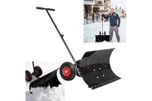 Froadp Pelle à neige avec roues réglables en hauteur 5 positions - Bouclier de neige mobile - Angle de pelle réglable - Déneigement pour jardin, allées, allées (noir)
