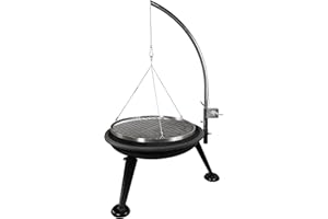 DRULINE Griglia girevole – Barbecue a carbonella – Braciere – Barbecue – Barbecue – Acciaio legato / Acciaio inossidabile nero/argento – L / H / P ca. 80 x 114 x 80 cm – Griglia Ø 70 cm – Regalo per