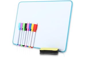 Wenrescry Pizarra Magnética Doble Cara, Pizarra Blanca con Bordes de Plástico Verde, Incluye 8 Rotuladores Borrables y 1 Borrador, 32x23 cm