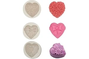 SYLBX 3 Pcs 3D Coeur Silicone Moule,3D Fleurs Coeur Chocolats Silicone Moule,Moule à Savon en Silicone en Forme de CœUr Orné de Roses,Convient pour le Chocolat, Les Bougies, Les DéCorations Artisanales