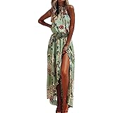 chuangminghangqi Abito Stampato Estivo Lungo Vestito Elasticizzato in Vita Abiti Eleganti Lunghi con Spacco e Spalline Regola