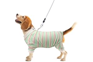 Sahunfri Pyjama pour chiens de taille moyenne et petite, pull chaud et doux pour chat à l'intérieur pour dormir à l'intérieur, combinaison pour chien avec anneau en D pour laisse (vert, taille L)