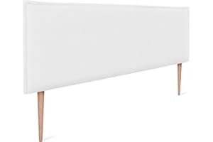 DHOME Zwykły naturalny lniany zagłówek z zrzutem głowy Tapicerowane łóżko Sypialnia Nowoczesny Top Trending (Biały, 145x105cm z nogami (Łóżka 120/135/140))