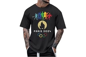 GÉNÉRIQUE Joixfx T Shirt pour Homme Imprimé 2024 Tee Shirt Jeux-Olympiques-Paris T Shirt à Manches Courtes Col Rond Vêtements Sportswear Chemisier Hauts Été Décontracté Léger Chemise Mode Respirant