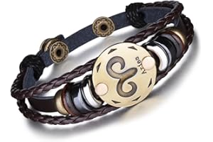 Unendlich U Braccialetto con segni zodiacali, stile punk, per uomo e donna, in pelle intrecciata e lega multistrato, 1 / 12 pezzi