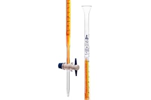 Burette with PTFE Key Stopcock, 10ml - Class A - 0.05ml Sub Div. Blue Graduations - ±0.03ml Tolerance - Borosilicate Glass - Eisco Labs