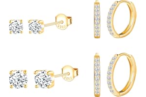 CPSLOVE Damen Herren Ohrringe Creolen 925 Sterling Silber Elegante Zirkonia Reifen-Ohrringe Mädchen Jungen Fashion Solitär Zirkon Ohrstecker Durchmesser 1.2cm/1cm/0.6cm/0.4cm 4 Paare Set