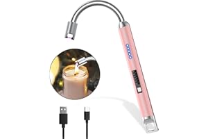 Rouclo Accendino Elettrico USB, Accendigas USB Ricaricabile con Indicatore della Batteria, Accendino Arco Elettrico 360º Flessibile Accendino Lungo per Accendere Candele,Stufe, Barbecue,Oro rosa