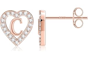 TINGN Orecchini a forma di lettera da ragazza, placcati in oro 14 carati, a forma di cuore, per bambini, senza nichel, con zirconi, regalo per ragazze e donne