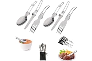 Dream HorseX Posate in Acciaio Inossidabile Posate da Campeggio Pieghevole Portatile Esterno Tablewares Dinnerware Cutter Coltello Forchetta Cucchiaio,Set di Posate Utensile da Picnic (2 Set)