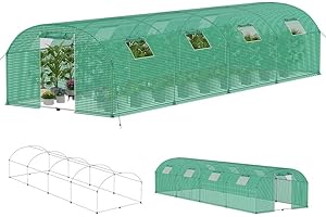 Aufun – Invernadero de polietileno estable 3x8x2 m con 8 ventanas con mosquitero y puerta | Túnel de jardín con estructura de acero galvanizado | Invernadero para tomates, tienda de polietileno