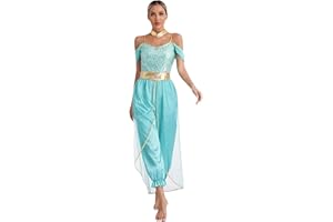 YUUMIN Costume Danzatrice Orientale Donna Abito da Principessa Araba Jasmin Vestito Danza del Ventre Cosplay Aladdina Costume da Halloween Carnevale Natale