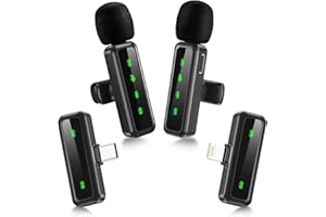 EVINYEP Kabelloses Lavalier Mikrofon (2TX+2RX) für iPhone & Android, Plug-Play, 360° Aufnahme, Rauschunterdrückung, Mini Mikrofon für Video-Podcast, Live-Streaming, Interviews