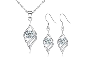 Deyanse Silver Jewellery Set for Women, 925 Sterling Silver Angel Wing Jewelryset with Cubic Zirconia, Wing Pendant Necklace & Drop Dangle Hook Earrings Set, Fashion Jewelry Set for Wife Girlfriend