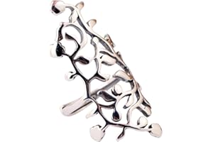 ForFox Damen Breit 925 Sterling Silber Hohl Blätter Ring Offen und Verstellbar