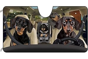 BAGEYOU Parasole per parabrezza anteriore auto, Famiglia bassotto nero, parasole per veicoli con raggi UV riflettente, protegge il veicolo, mantiene il veicolo fresco, 140 x 76 cm