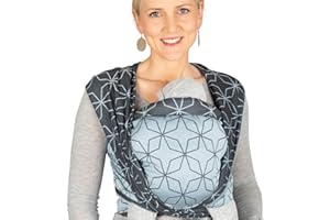 Hoppediz gewebtes Baby-Tragetuch ab Geburt, Neugeboren bis Kleinkind, 100% kbA-Baumwolle (Bio), Malmö aqua 5,40 m