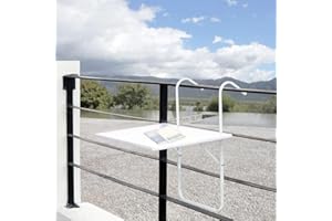 Dynamic24 Balkontisch Klapptisch Hängetisch Tisch Balkon klappbar Balkonhängetisch weiß 60x40cm - zur Befestigung am Geländer, zum Einhängen in Balkongeländer bis ca. 12cm Tiefe