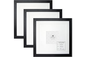 YIPINYIN Black 12×12" / 30 X 30C Square Photo Frames With Double Mounts for 10×10" & 5x5 Set Of 3,10 x 10'' Square Frames with a Wooden grain texture For Wallmounted & DeskTop