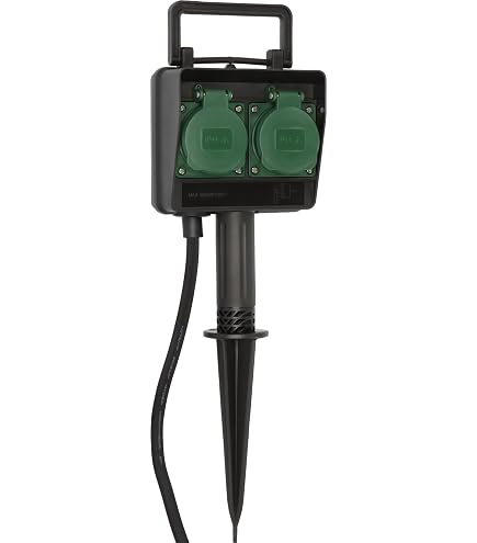 Wiltec Colonna multipresa da giardino, 4 prese 230V, acciaio, IP44, Palo presa multipla esterno