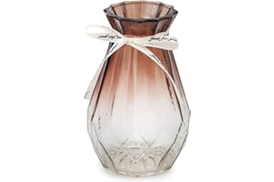 OFFIDIX Glass Vase Gradient Multicolor Vase Geometric Faceted Colorful Glass Vase for Home, Office or Wedding (Brown Clear)