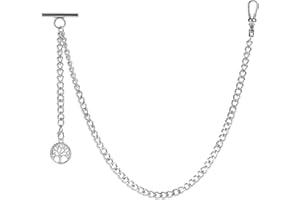 ZTA Herren Albert Kette Taschenuhr Kette Weste Kette mit Anhänger für Männer Lebensbaum T BAR FOB Charme