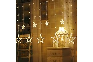LUCASNG LED Curtain Lights,12 Stars 138 LED Curtain String Lights Memory Window Lights with 8 Modes Decoration for Christmas, Wedding, Party,Patio Garden, Valentine's Day Home Decorations (Warm White)