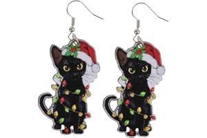 QKEOISUD Christmas Hat Cat Earrings,Cartoon Acrylic Earrings,Christmas Lantern Black Earring,Fun and Cute Pet Fashion Creative Jewelry Earring