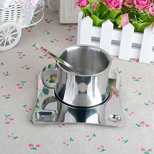 UName Stainless Steel Coffee Cup with Spoon &amp; Saucer, 150ml, 5oz,UN041