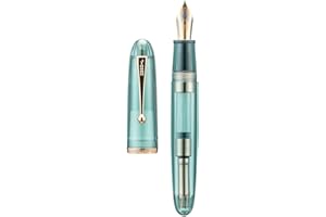 Asvine Jinhao 9019 - Penna stilografica, serie Dadao #8, pennino fine, corpo in acrilico trasparente azzurro con clip dorata, penna di grandi dimensioni