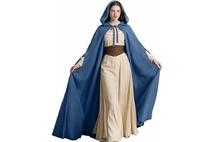 keland Renaissance Umhang mit Kapuze Damen Mittelalterlicher Kapuzenumhang mit Ärmellöchern für Halloween (Blau)