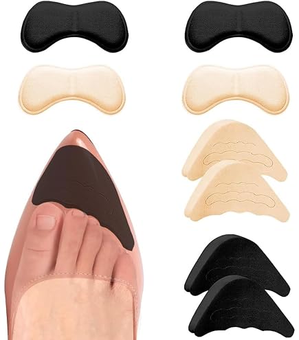 6 Paires De Coussinets Langue De Chaussure Autocollants - Insert En Daim Et Éponge Pour Chaussures Trop Amples, Noir Et Couleur Chair