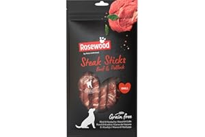 Rosewood Palitos de Carne de Res y abadejo – Bocadillos masticables de Piel de Vacuno para Perros – Apoya el Cuidado Dental – Sin Cereales ni Gluten – Sin aditivos Artificiales – 90 g