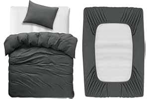 BedLooms 3 Piece Single Bedding Set Charcoal Duvet Cover Sets Fitted Sheet with Pilow case Single Duvet set Soft and Fade Resistant Brushed Microfiber Bedding Quilt Cover Se