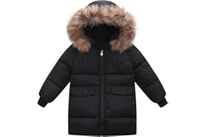 Valcatch Boys Girls Winter Camo Black Coat 2-12 Years, Kids Warm Quilted Puffer Down Jacket with Detachable Faux Fur Hood, Water Resistant Parka Jacket for Outdoor Skiing, Teenage Snowsuit Outerwear
