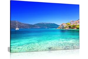 PANTHER PRINT Blue Beach Sea Nature Kefalonia Island Greece Canvas Wall Art Picture Print (36X24)