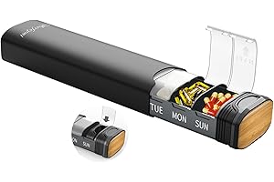 Weekly Pill Boxes 7 Day 1 Times A Day,Serfeymi Metal Pill Organiser(Spare Gasket Provide),Travel Tablet Dispenser,Daily Pill Case,Dosette Box,Medicine Holder for Medication,Supplement(Indiv Lid)-Black