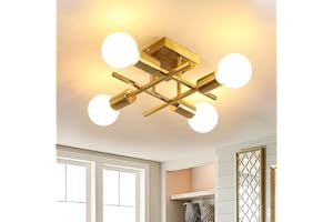 GOECO Lampadario Oro Industriale Vintage, E27 Plafoniera da Soffitto Modern 4 Luci Lampada da Soffitto in Ferro per Camera da letto, Soggiorno, Cucina, Corridoio