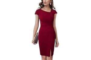 Homeyee Damska biznesowa sukienka ołówkowa w stylu vintage z dekoltem w kształcie litery V i rozcięciem B700