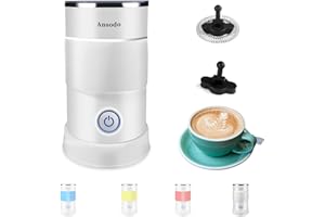 ANSODO 5 in 1 Electric Milk Frother and Heater 600W 240ML, Automatic Milk Frothers for Coffee, Hot and Cold Foam Maker and Milk Warme (White)