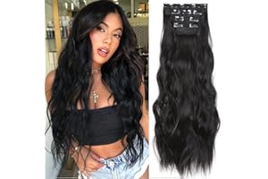 Clip in Hair Extensions Juego de 24 Pulgadas 4 Piezas Rizado Clip de Extensión de Cabello, Piezas de Cabello Para Mujeres YDDM Fibras de Cabello Sintéticas A(1B#)