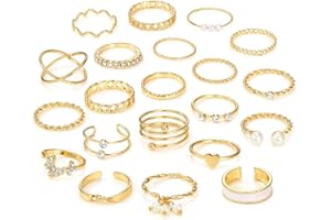Generisch 21 Stück Ringe Gold Damen Frauen, Boho Goldener Stapelringe Daumenring Fingerring Stapelbarer Knuckle Ringe Blumen Blatt Ring Perlenring Statement Ring Schmuck für Damen Mädchen