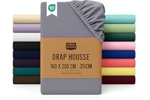Utopia Bedding Drap Housse - Gris, 160 x 200 cm - Coupes de 35 cm pour Matelas épais - Polyester Microfibre brossée